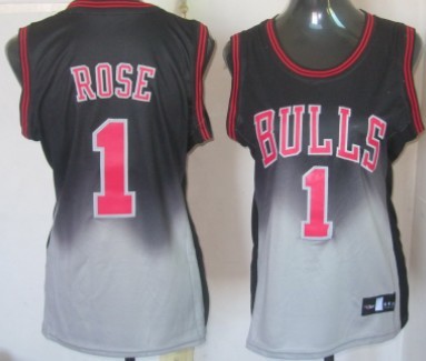 Chicago Bulls #1 Derrick Rose Black/Gray Fadeaway Fashion Womens Jersey 
