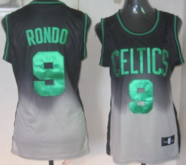 Boston Celtics #9 Rajon Rondo Black/Gray Fadeaway Fashion Womens Jersey