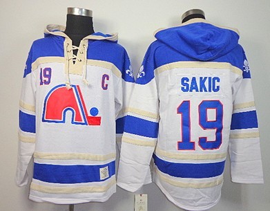 Old Time Hockey Quebec Nordiques #19 Joe Sakic White With Navy Blue Hoodie