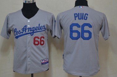 Los Angeles Dodgers #66 Yasiel Puig Gray Kids Jersey 