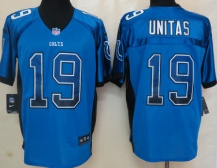 Nike Indianapolis Colts #19 Johnny Unitas Drift Fashion Blue Elite Jersey 