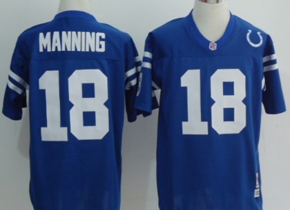Indianapolis Colts #18 Peyton Manning Blue Short-Sleeved Throwback Jersey 