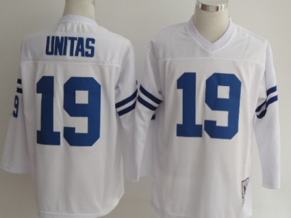 Indianapolis Colts #19 Johnny Unitas White Long-Sleeved Throwback Jersey 