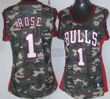 Chicago Bulls #1 Derrick Rose Camo Fashion Womens Jersey 