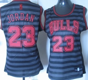 Chicago Bulls #23 Michael Jordan Gray With Black Pinstripe Womens Jersey 