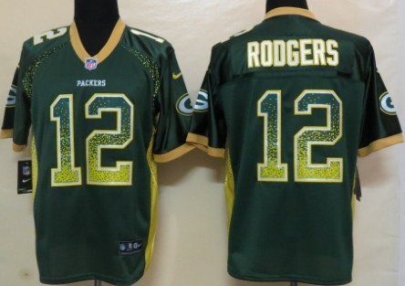 Nike Green Bay Packers #12 Aaron Rodgers Drift Fashion Green Elite Jersey 