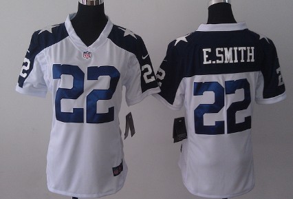 Nike Dallas Cowboys #22 Emmitt Smith White Thanksgiving Game Womens Jersey 