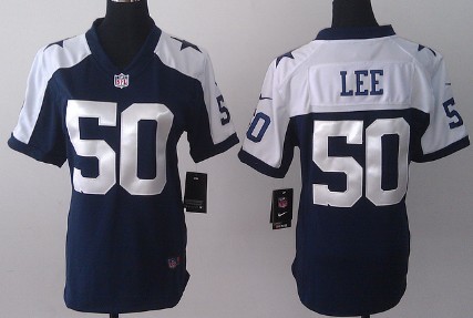 Nike Dallas Cowboys #50 Sean Lee Blue Thanksgiving Game Womens Jersey 