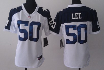 Nike Dallas Cowboys #50 Sean Lee White Thanksgiving Game Womens Jersey 
