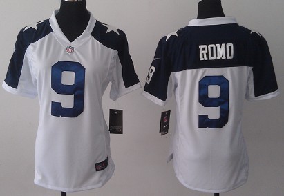 Nike Dallas Cowboys #9 Tony Romo White Thanksgiving Game Womens Jersey 