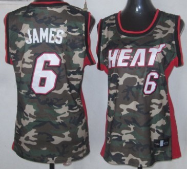 Miami Heat #6 LeBron James Camo Fashion Womens Jersey 