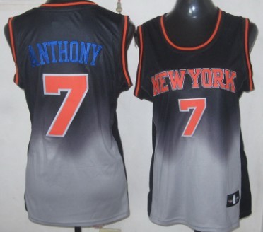 New York Knicks #7 Carmelo Anthony Black/Gray Fadeaway Fashion Womens Jersey 