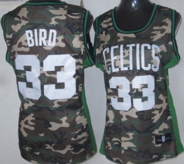 Boston Celtics #33 Larry Bird Camo Fashion Womens Jersey 