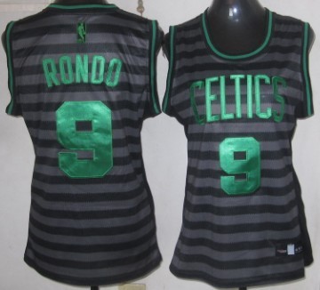 Boston Celtics #9 Rajon Rondo Gray With Black Pinstripe Womens Jersey 