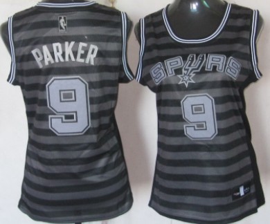 San Antonio Spurs #9 Tony Parker Gray With Black Pinstripe Womens Jersey 