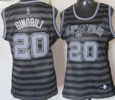 San Antonio Spurs #20 Manu Ginobili Gray With Black Pinstripe Womens Jersey 