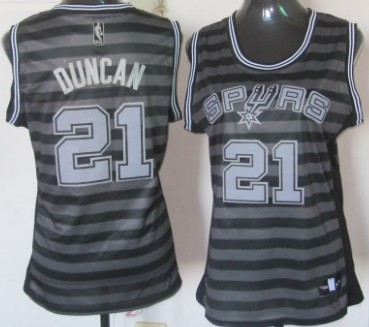 San Antonio Spurs #21 Tim Duncan Gray With Black Pinstripe Womens Jersey 