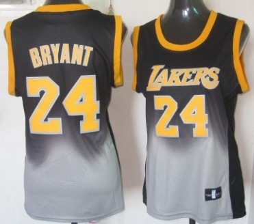 Los Angeles Lakers #24 Kobe Bryant Black/Gray Fadeaway Fashion Womens Jersey  