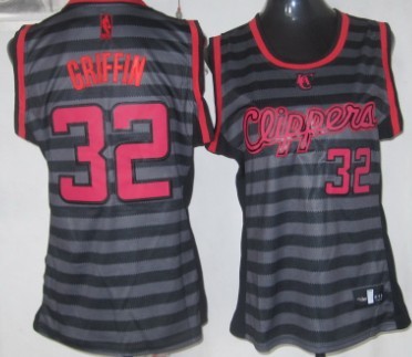 Los Angeles Clippers #32 Blake Griffin Gray With Black Pinstripe Womens Jersey 