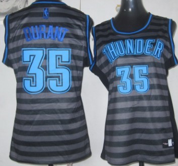 Oklahoma City Thunder #35 Kevin Durant Gray With Black Pinstripe Womens Jersey 