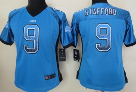 Nike Detroit Lions #9 Matthew Stafford Drift Fashion Blue Womens Jersey 