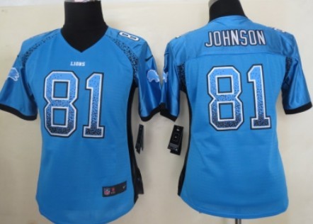 Nike Detroit Lions #81 Calvin Johnson Drift Fashion Blue Womens Jersey 