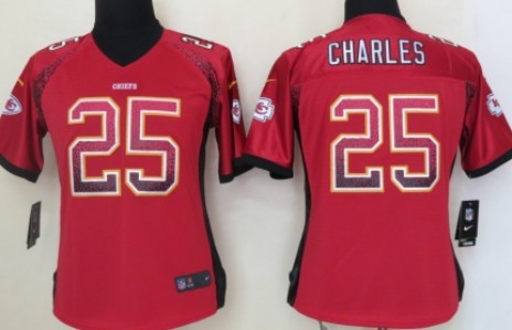 Nike Kansas City Chiefs #25 Jamaal Charles Drift Fashion Red Womens Jersey 
