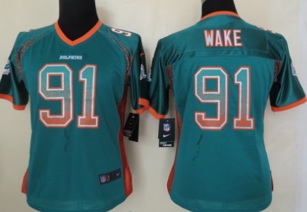Nike Miami Dolphins #91 Cameron Wake Drift Fashion Green Womens Jersey