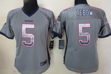 Nike New England Patriots #5 Tim Tebow Drift Fashion Gray Womens Jersey 