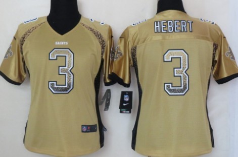 Nike New Orleans Saints #3 Bobby Hebert Drift Fashion Gold Womens Jersey