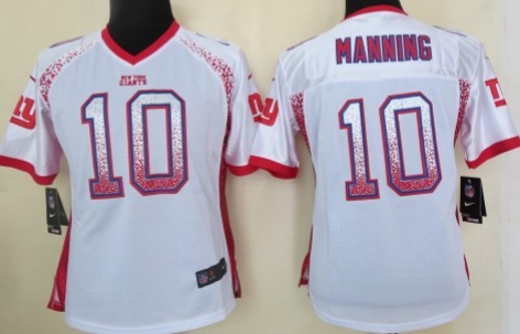 Nike New York Giants #10 Eli Manning Drift Fashion White Womens Jersey 