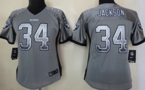 Nike Oakland Raiders #34 Bo Jackson Drift Fashion Gray Womens Jersey 