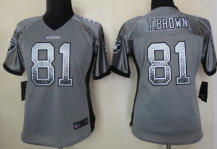 Nike Oakland Raiders #81 Tim Brown Drift Fashion Gray Womens Jersey 