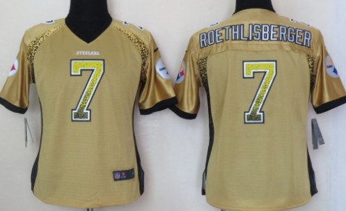 Nike Pittsburgh Steelers #7 Ben Roethlisberger Drift Fashion Yellow Womens Jersey 