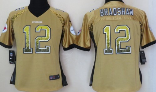 Nike Pittsburgh Steelers #12 Terry Bradshaw Drift Fashion Yellow Womens Jersey 