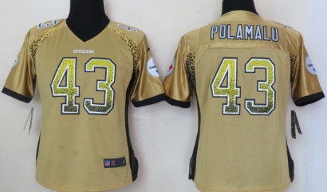 Nike Pittsburgh Steelers #43 Troy Polamalu Drift Fashion Yellow Womens Jersey 