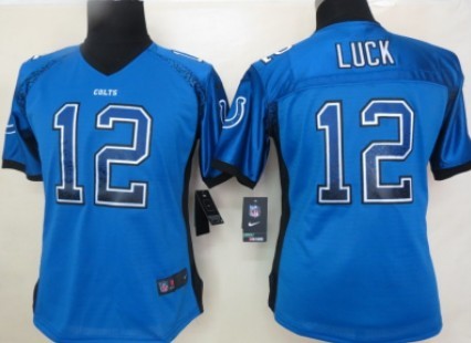 Nike Indianapolis Colts #12 Andrew Luck Drift Fashion Blue Womens Jersey 