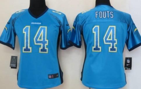 Nike San Diego Chargers #14 Dan Fouts Drift Fashion Blue Womens Jersey