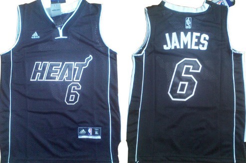 Miami Heat #6 LeBron James All Black With Heat Kids Jersey