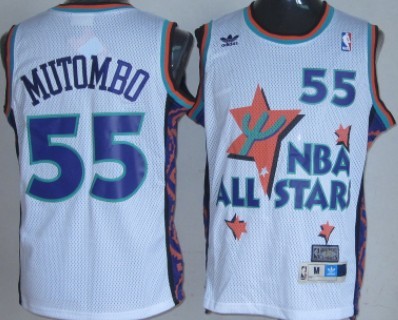 NBA 1995 All-Star #55 Dikembe Mutombo White Swingman Throwback Jersey 