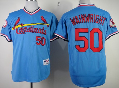 St. Louis Cardinals #50 Adam Wainwright 1982 Light Blue Pullover Jersey