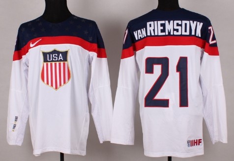 2014 Olympics USA #21 James van Riemsdyk White Jersey 