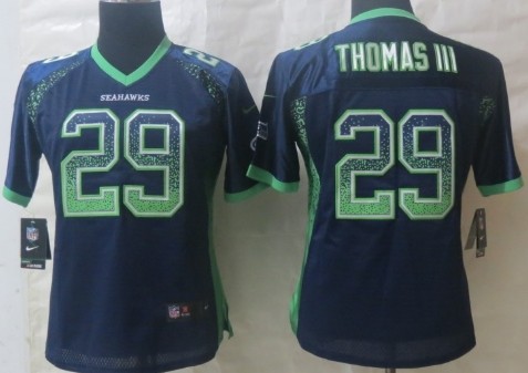 Nike Seattle Seahawks #29 Earl Thomas Drift Fashion Blue Womens Jersey 