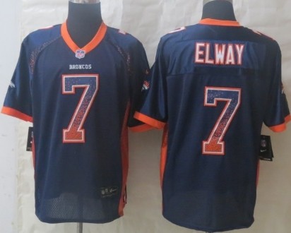 Nike Denver Broncos #7 John Elway Drift Fashion Blue Elite Jersey