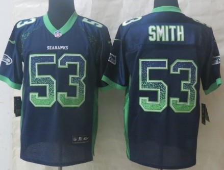 Nike Seattle Seahawks #53 Malcolm Smith Drift Fashion Blue Elite Jersey 
