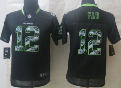 Nike Seattle Seahawks #12 Fan Lights Out Black Ornamented Kids Jersey 