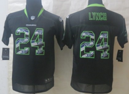 Nike Seattle Seahawks #24 Marshawn Lynch Lights Out Black Ornamented Kids Jersey 