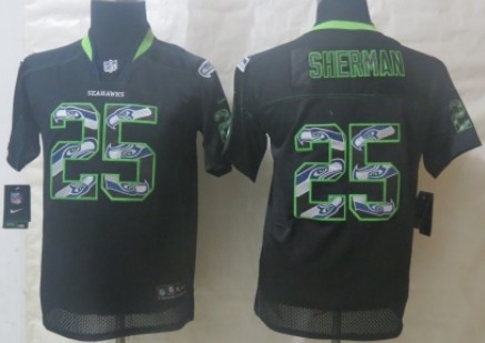 Nike Seattle Seahawks #25 Richard Sherman Lights Out Black Ornamented Kids Jersey 