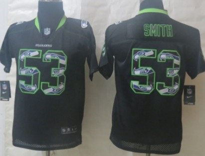 Nike Seattle Seahawks #53 Malcolm Smith Lights Out Black Ornamented Kids Jersey 
