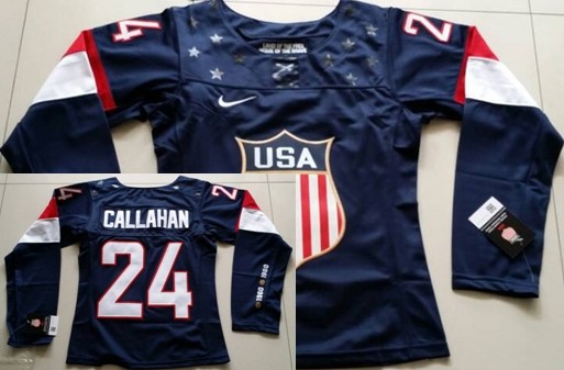 2014 Olympics USA #24 Ryan Callahan Navy Blue Womens Jersey 